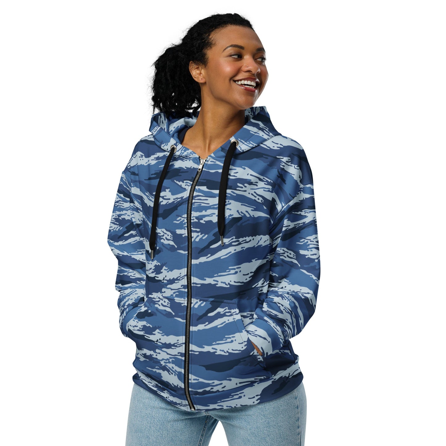Russian Tiger Stripe Kamysh Blue CAMO Unisex zip hoodie - Zip Hoodies