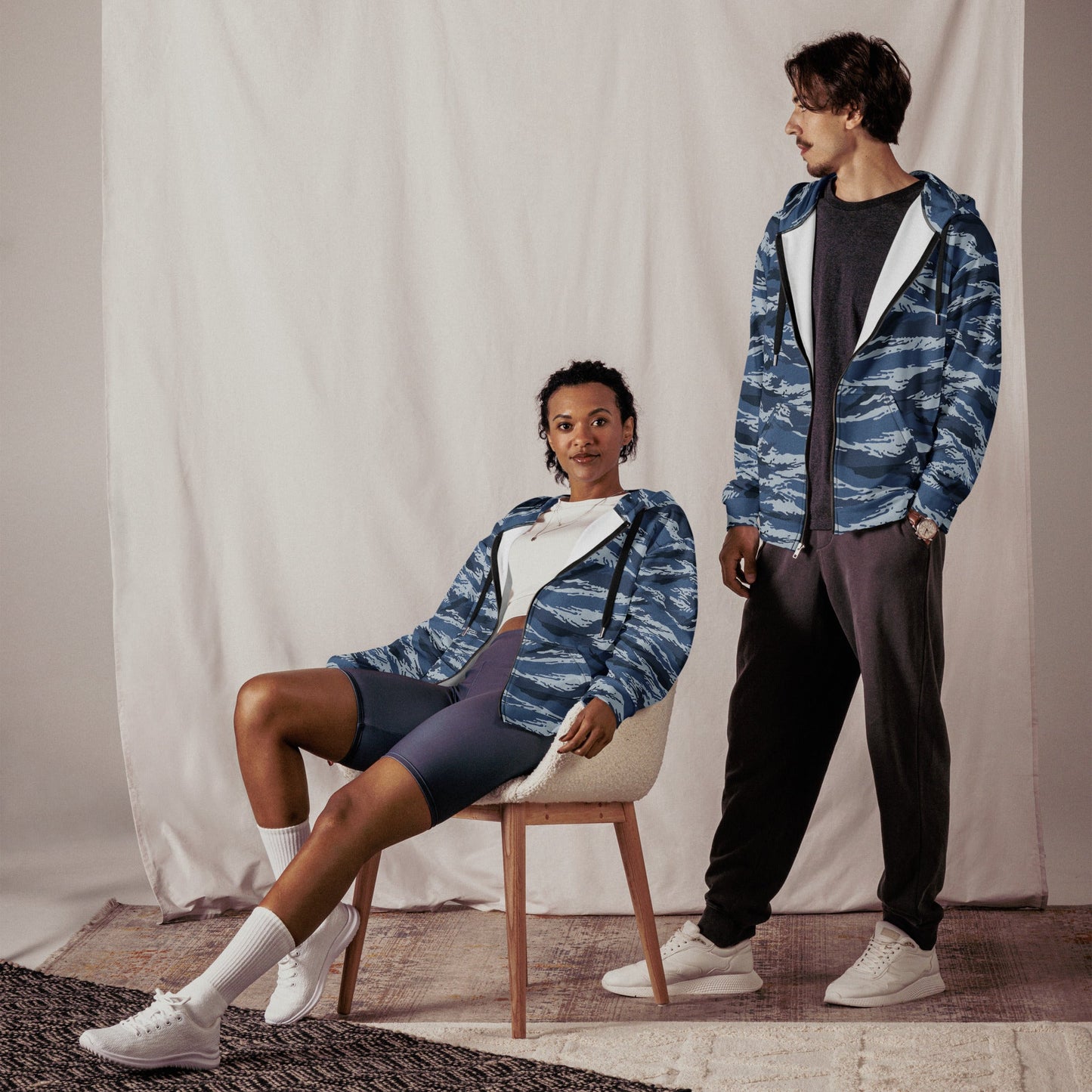 Russian Tiger Stripe Kamysh Blue CAMO Unisex zip hoodie - Zip Hoodies