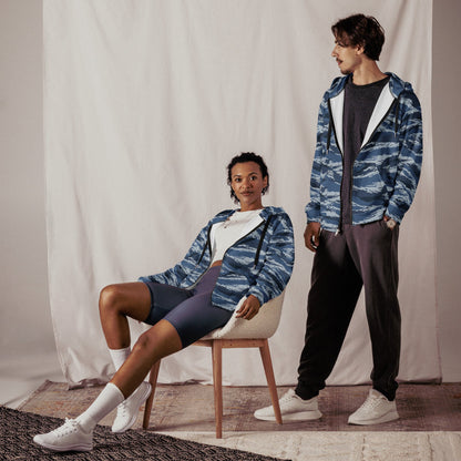 Russian Tiger Stripe Kamysh Blue CAMO Unisex zip hoodie - Zip Hoodies