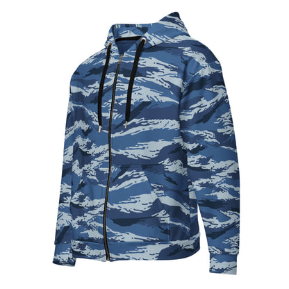Russian Tiger Stripe Kamysh Blue CAMO Unisex zip hoodie - Zip Hoodies