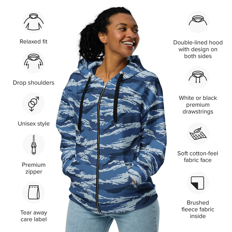 Tiger Stripe Kamysh Blue CAMO Unisex Zip Hoodie