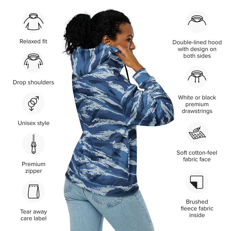 Tiger Stripe Kamysh Blue CAMO Unisex Zip Hoodie