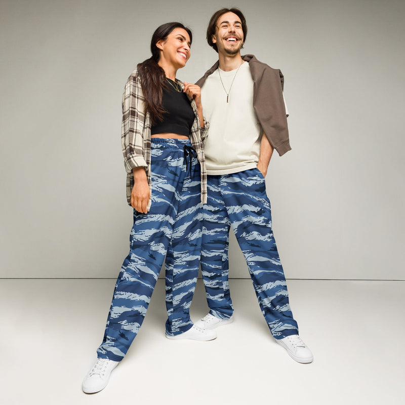 Tiger Stripe Kamysh Blue CAMO Unisex Wide-Leg Joggers - 2XS
