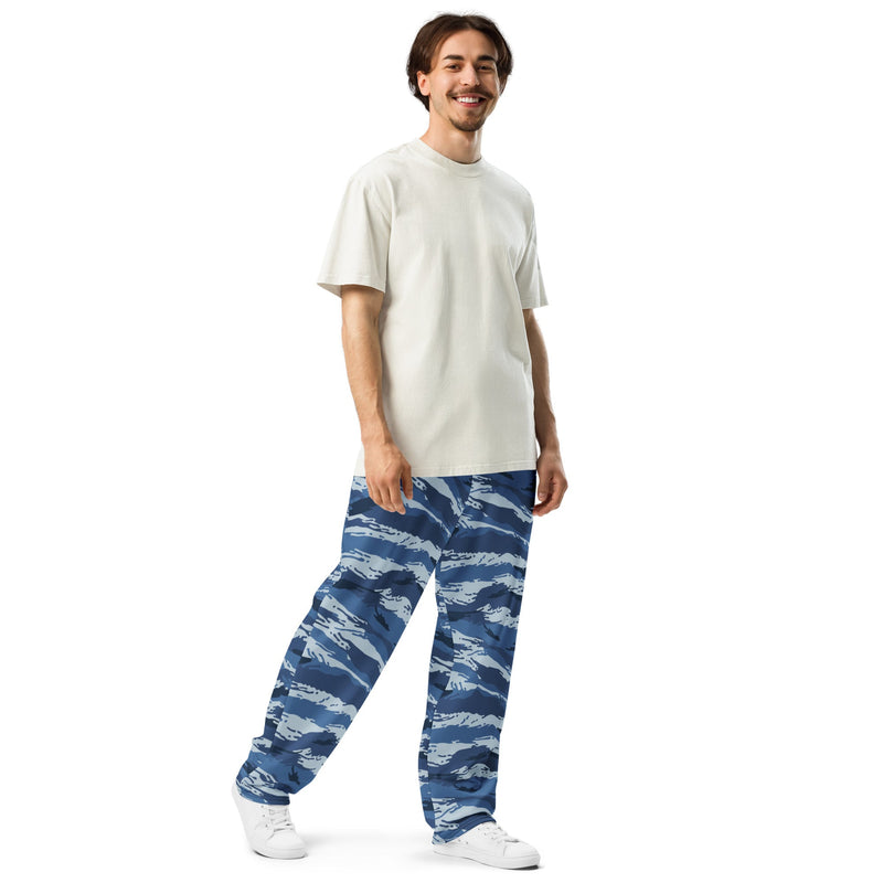 Tiger Stripe Kamysh Blue CAMO Unisex Wide-Leg Joggers