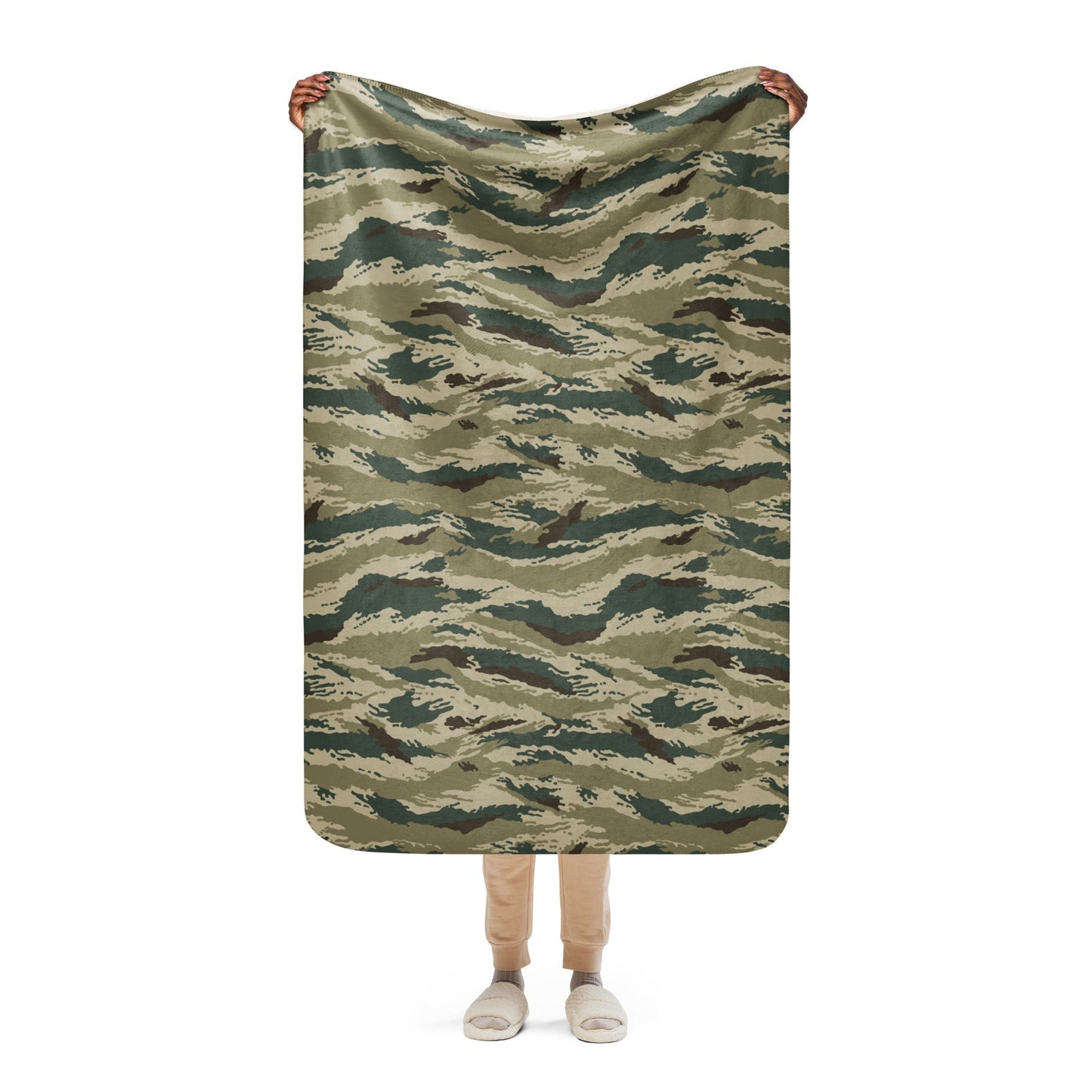 Russian Tiger Stripe Kamysh Green CAMO Sherpa blanket - 37″×57″ - Blankets