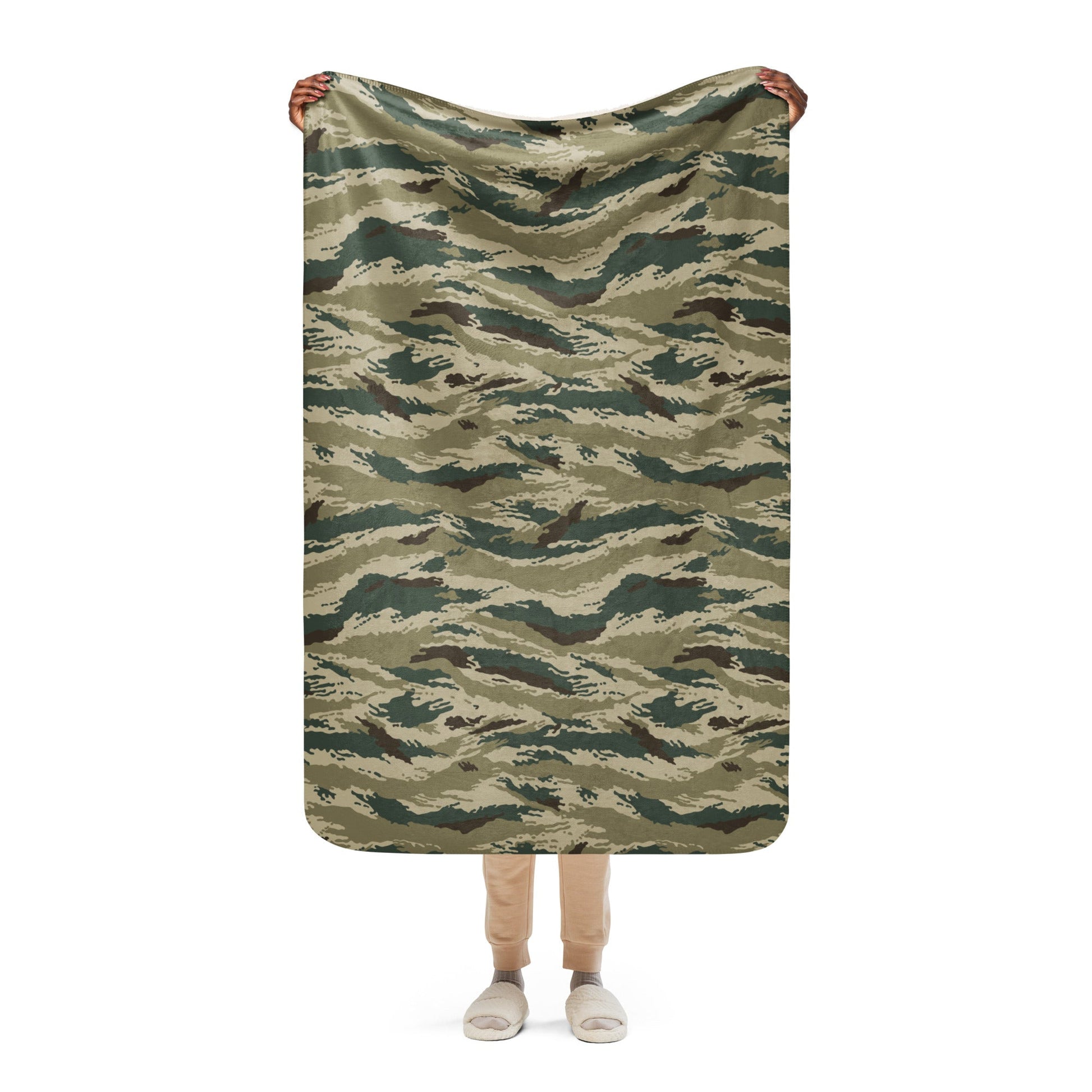 Russian Tiger Stripe Kamysh Green CAMO Sherpa blanket - 37″×57″ - Blankets