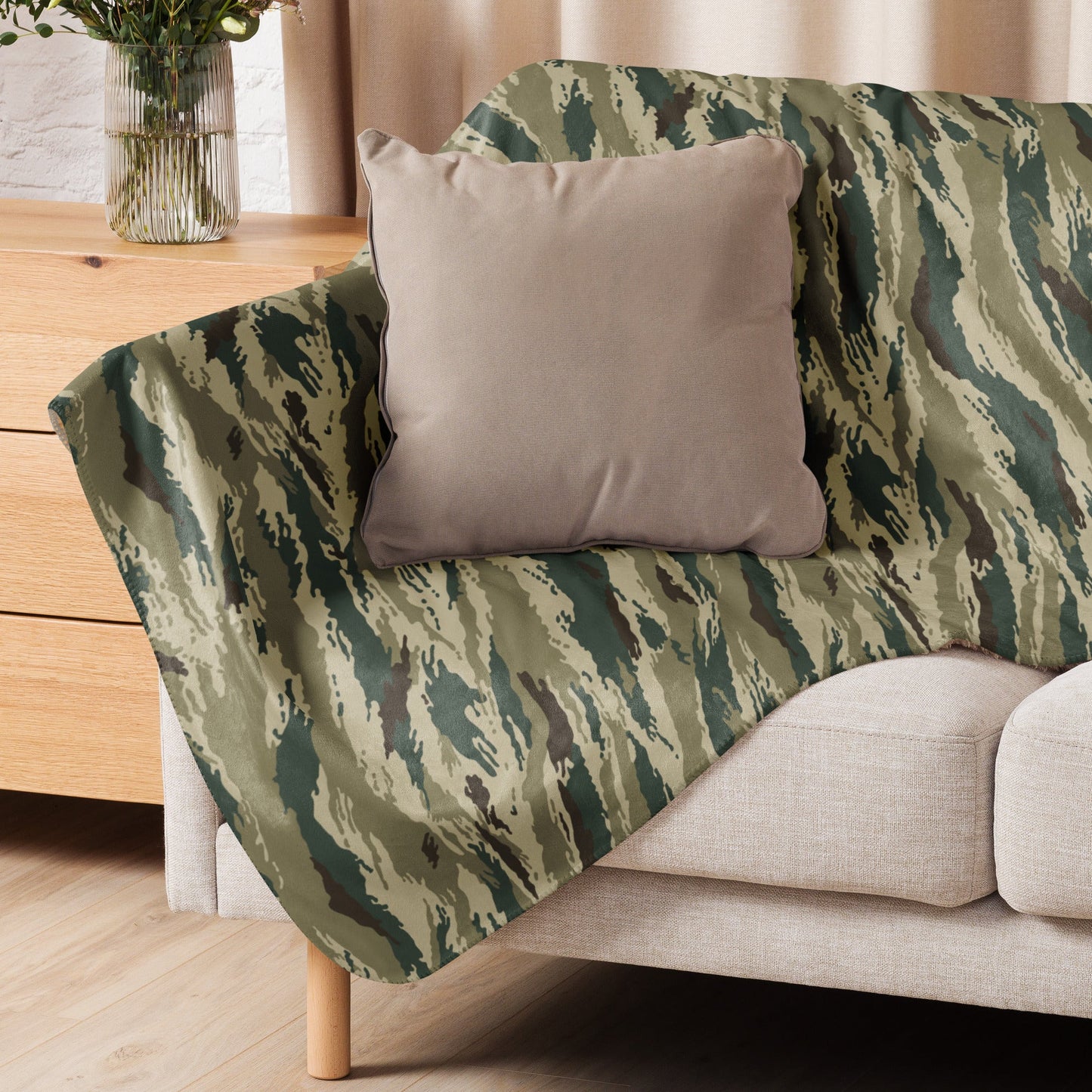 Russian Tiger Stripe Kamysh Green CAMO Sherpa blanket - Blankets
