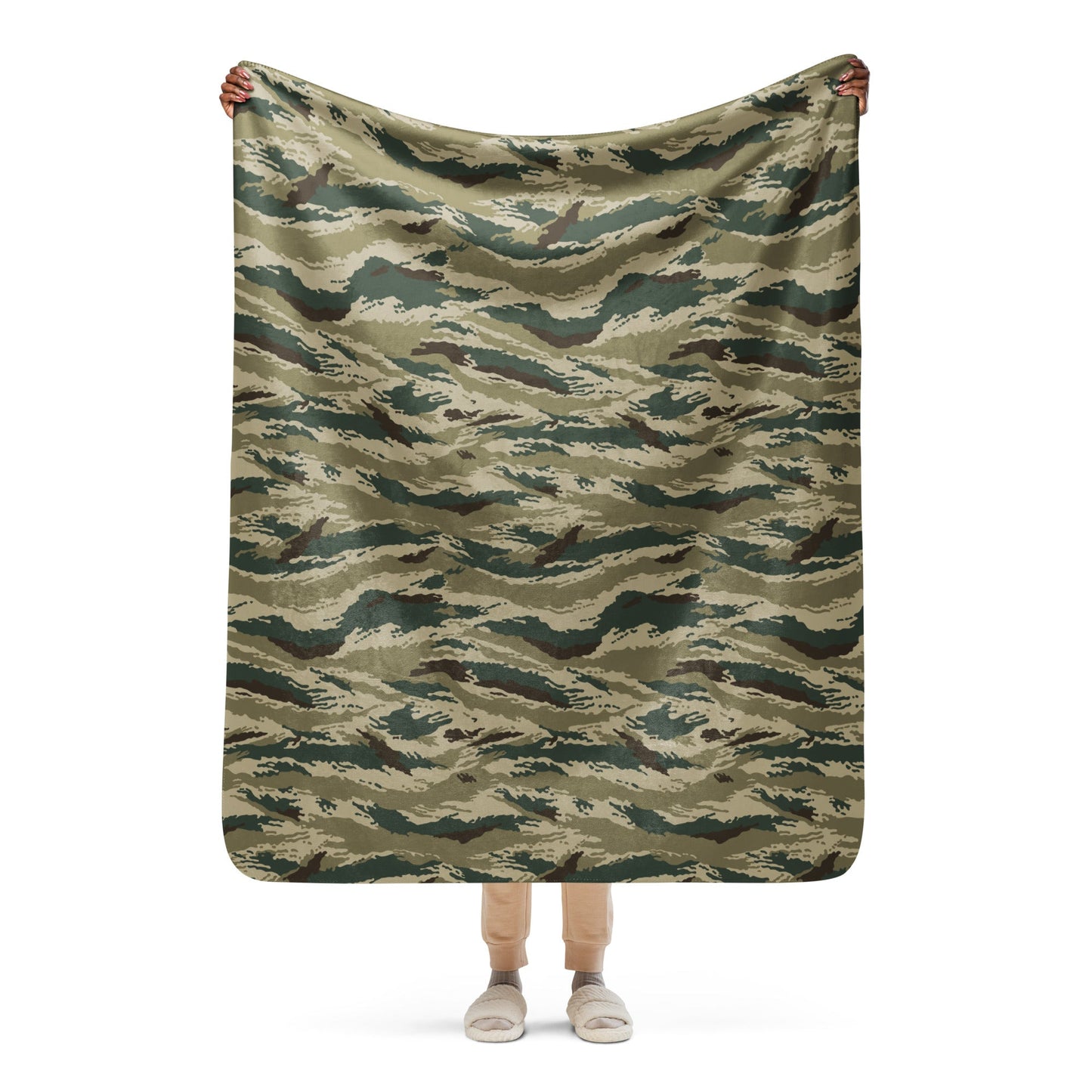Russian Tiger Stripe Kamysh Green CAMO Sherpa blanket - 50″×60″ - Blankets
