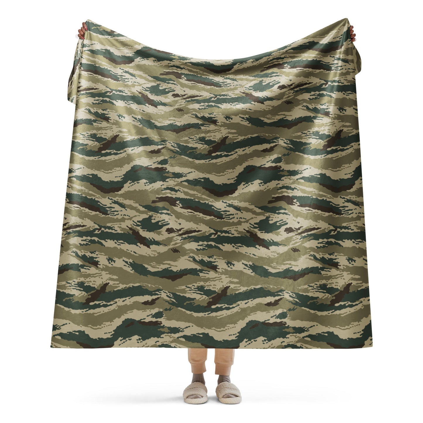 Russian Tiger Stripe Kamysh Green CAMO Sherpa blanket - 60″×80″ - Blankets
