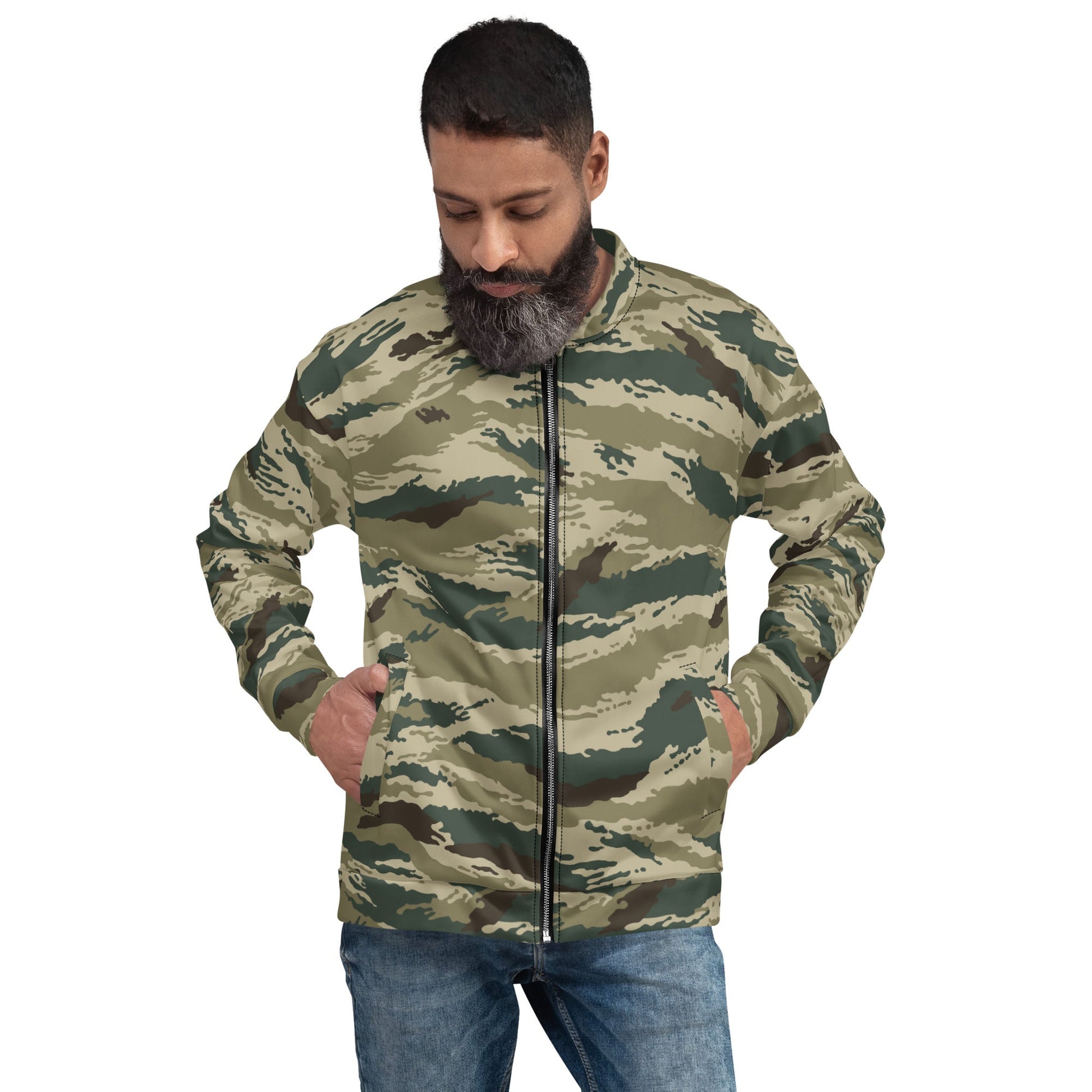 Russian Tiger Stripe Kamysh Green CAMO Unisex Bomber Jacket - Jackets