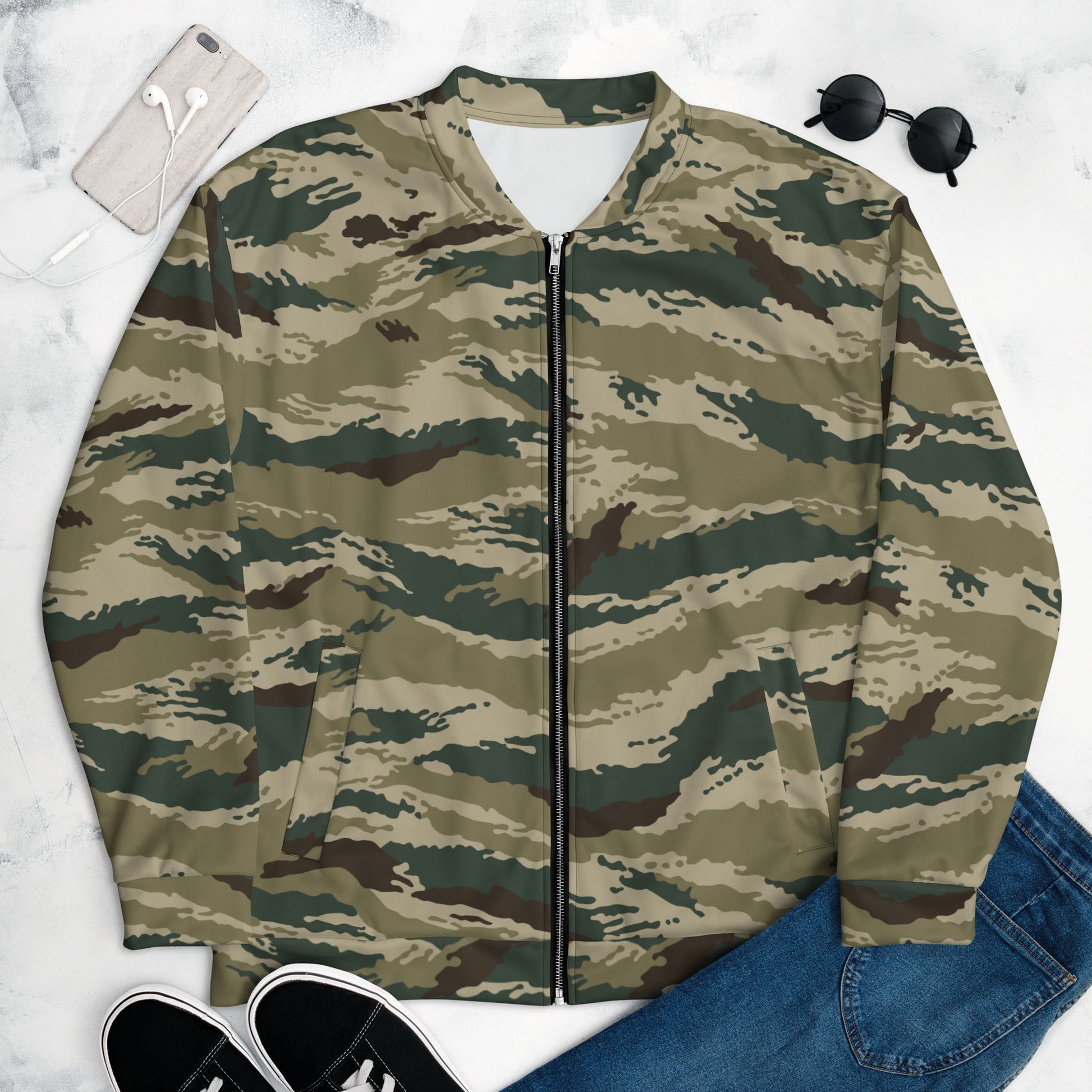 Russian Tiger Stripe Kamysh Green CAMO Unisex Bomber Jacket - XS - Jackets