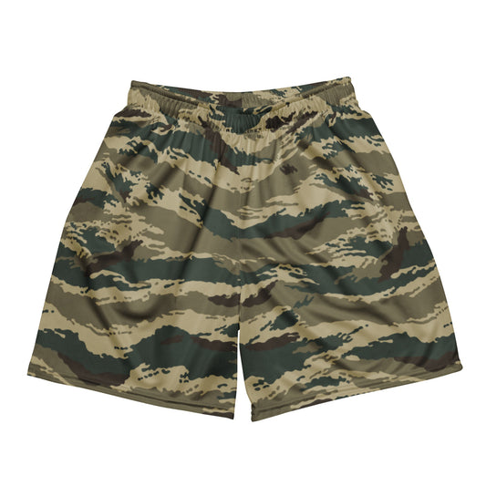 Russian Tiger Stripe Kamysh Green CAMO Unisex mesh shorts - 2XS - Mesh Shorts