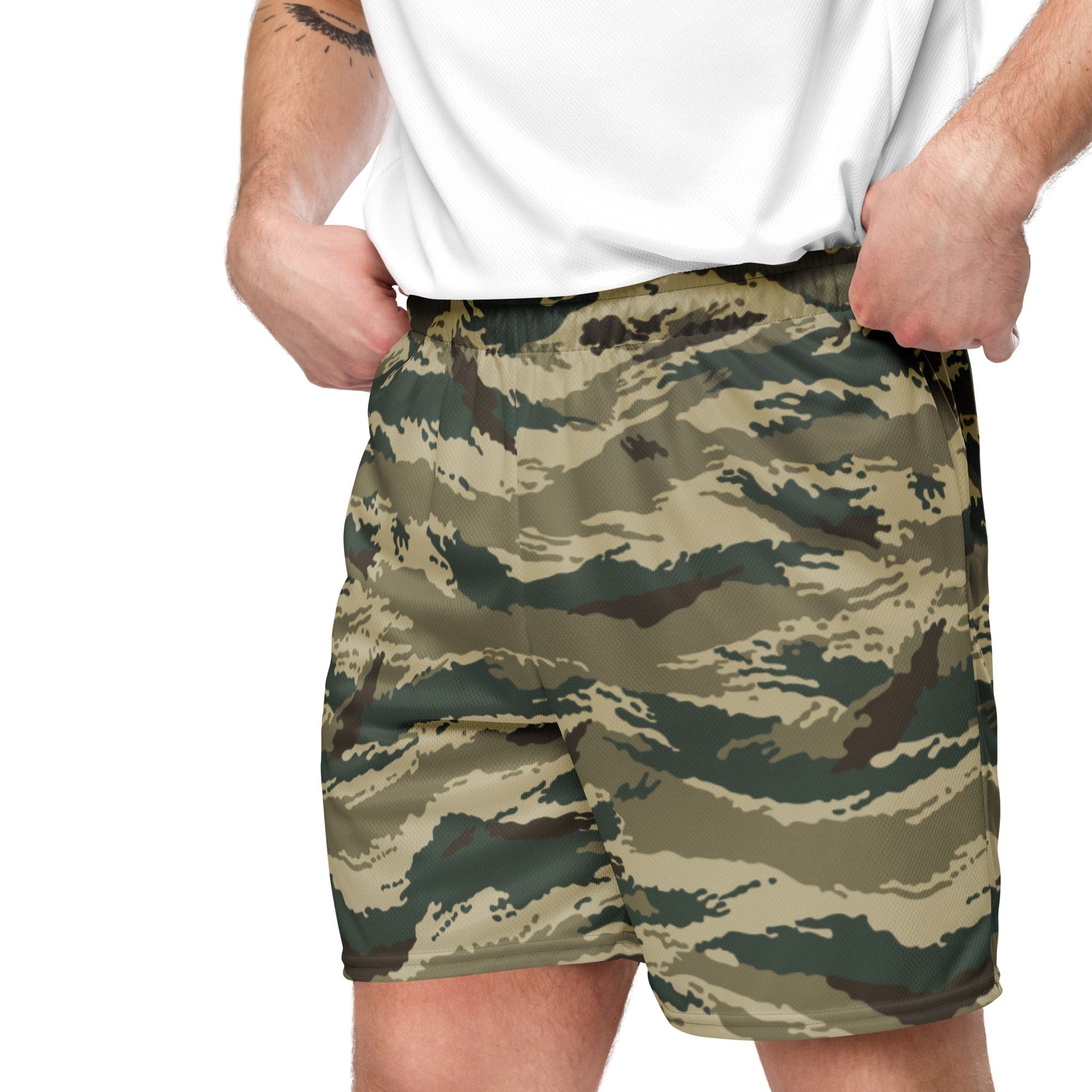 Russian Tiger Stripe Kamysh Green CAMO Unisex mesh shorts - Mesh Shorts