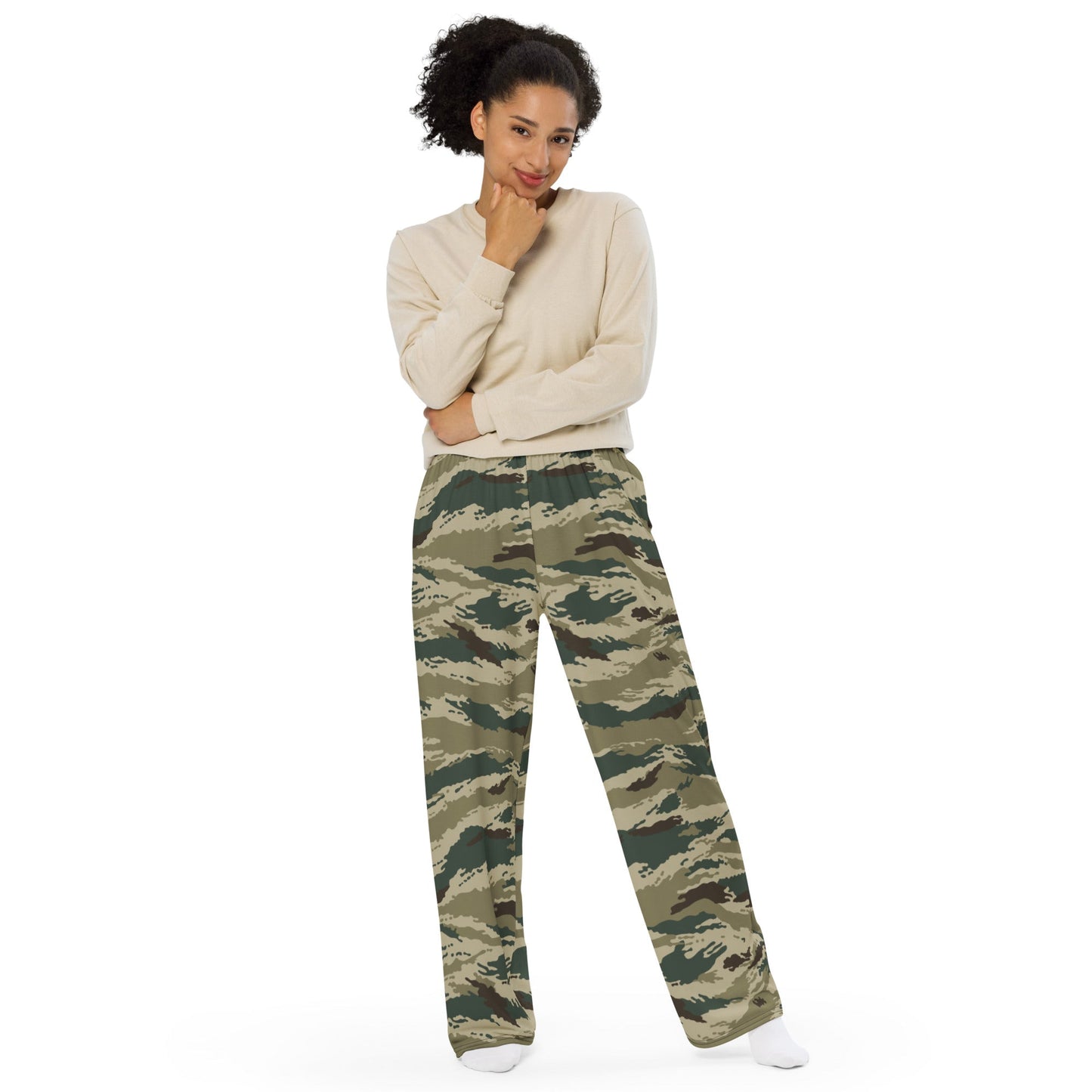 Russian Tiger Stripe Kamysh Green CAMO unisex wide-leg pants - Wide-leg Pants
