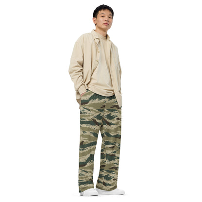Russian Tiger Stripe Kamysh Green CAMO unisex wide-leg pants - Wide-leg Pants