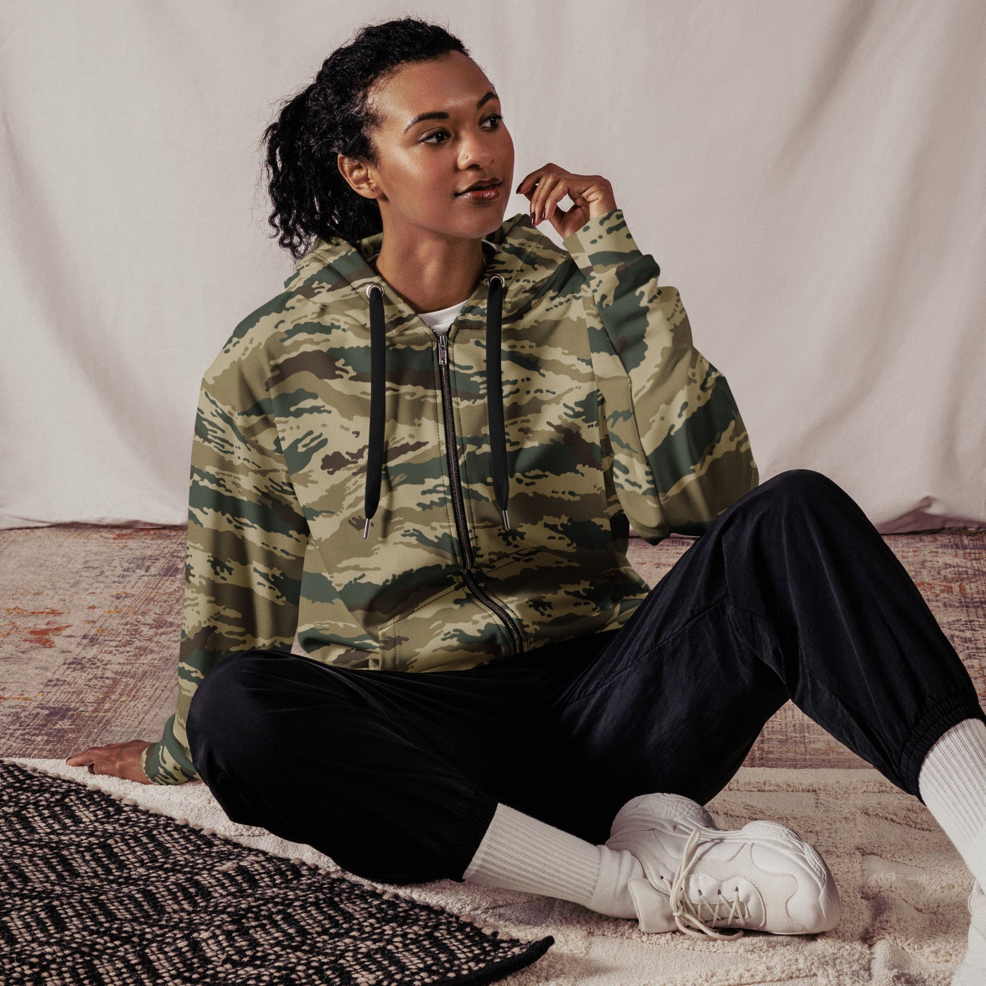 Russian Tiger Stripe Kamysh Green CAMO Unisex zip hoodie - Zip Hoodies