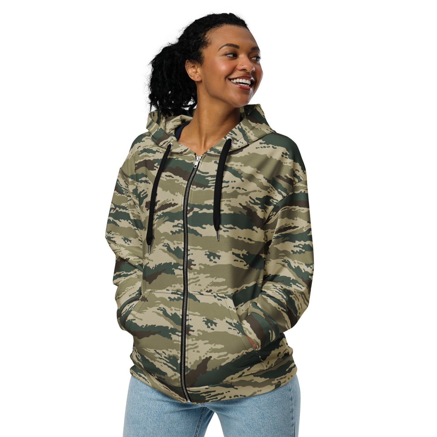 Russian Tiger Stripe Kamysh Green CAMO Unisex zip hoodie - Zip Hoodies