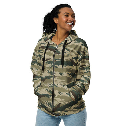 Russian Tiger Stripe Kamysh Green CAMO Unisex zip hoodie - Zip Hoodies