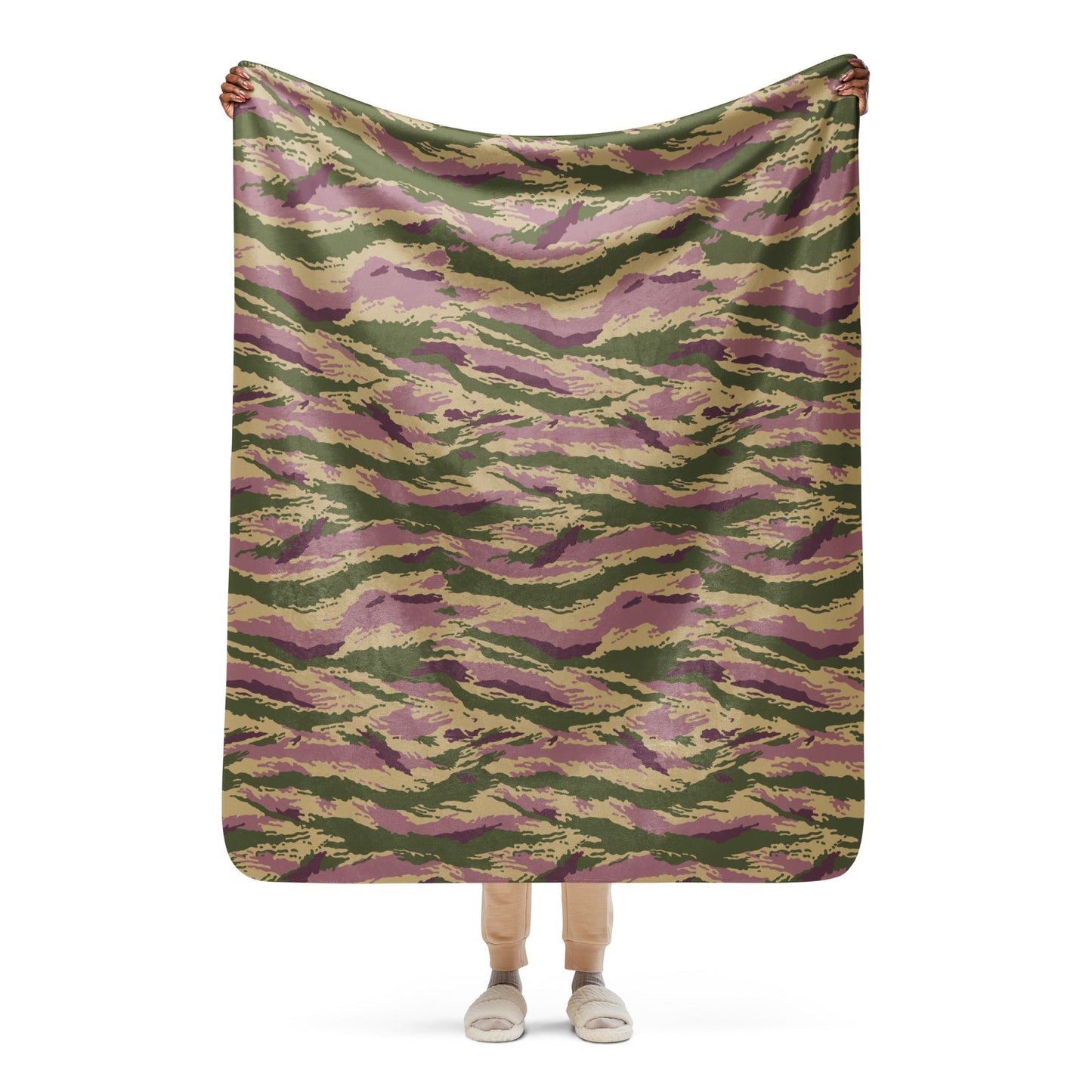Russian Tiger Stripe Kamysh PFO CAMO Sherpa blanket - 50″×60″ - Blankets