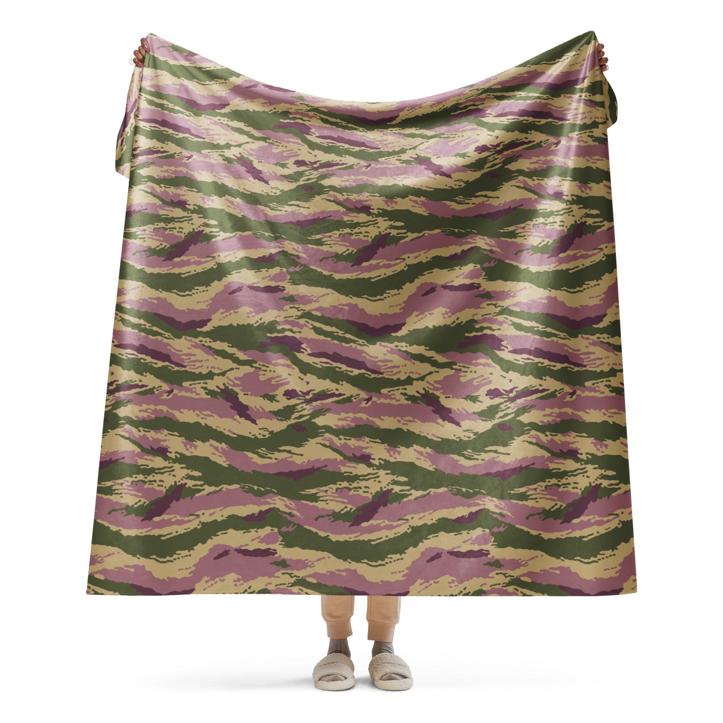 Russian Tiger Stripe Kamysh PFO CAMO Sherpa blanket - 60″×80″ - Blankets