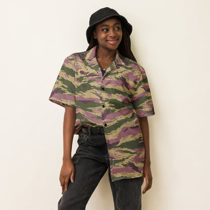Russian Tiger Stripe Kamysh PFO CAMO Unisex Short-Sleeve Button Shirt