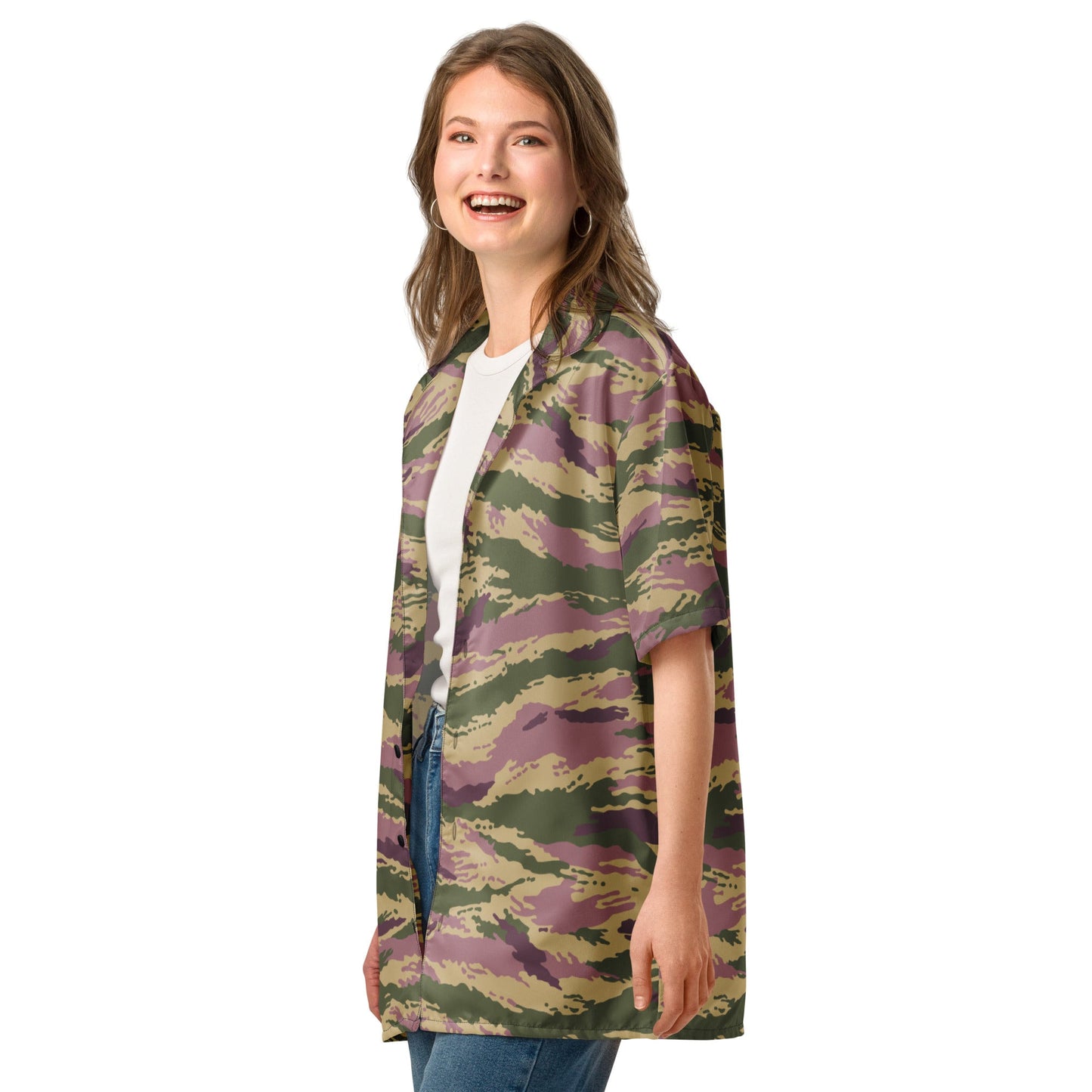 Russian Tiger Stripe Kamysh PFO CAMO Unisex Short-Sleeve Button Shirt