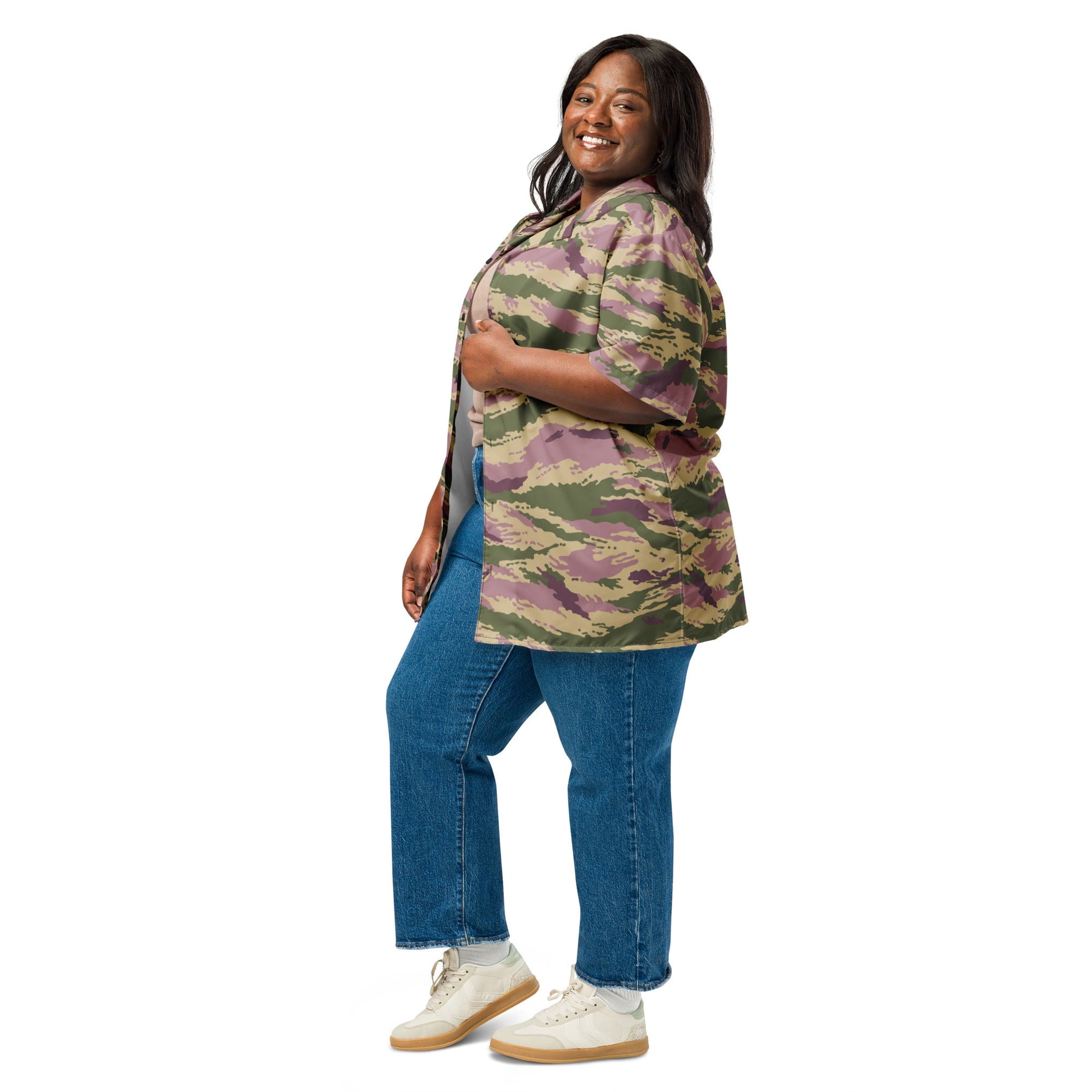 Russian Tiger Stripe Kamysh PFO CAMO Unisex Short-Sleeve Button Shirt