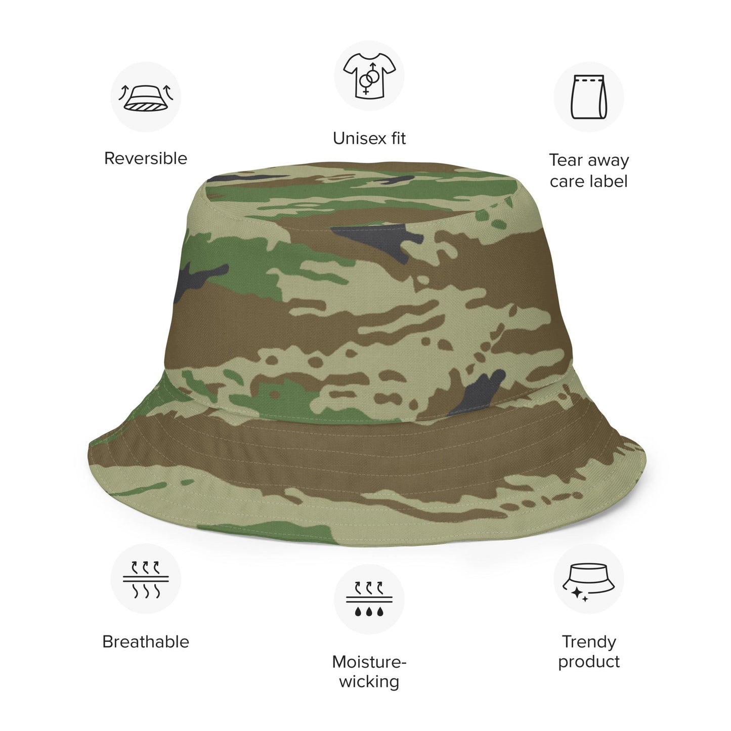 Russian Tiger Stripe Kamysh REX CAMO Reversible bucket hat - Bucket Hats
