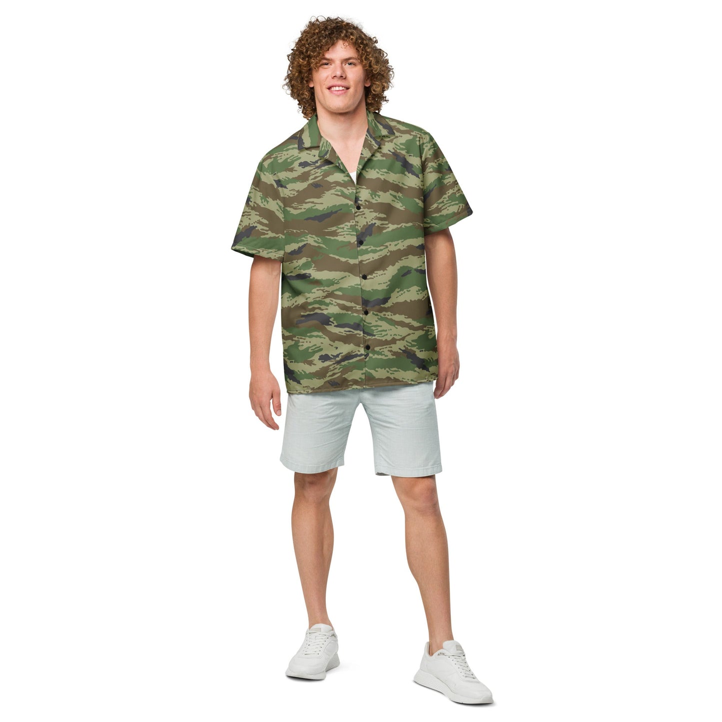 Russian Tiger Stripe Kamysh REX CAMO Unisex Short-Sleeve Button Shirt - 2XS