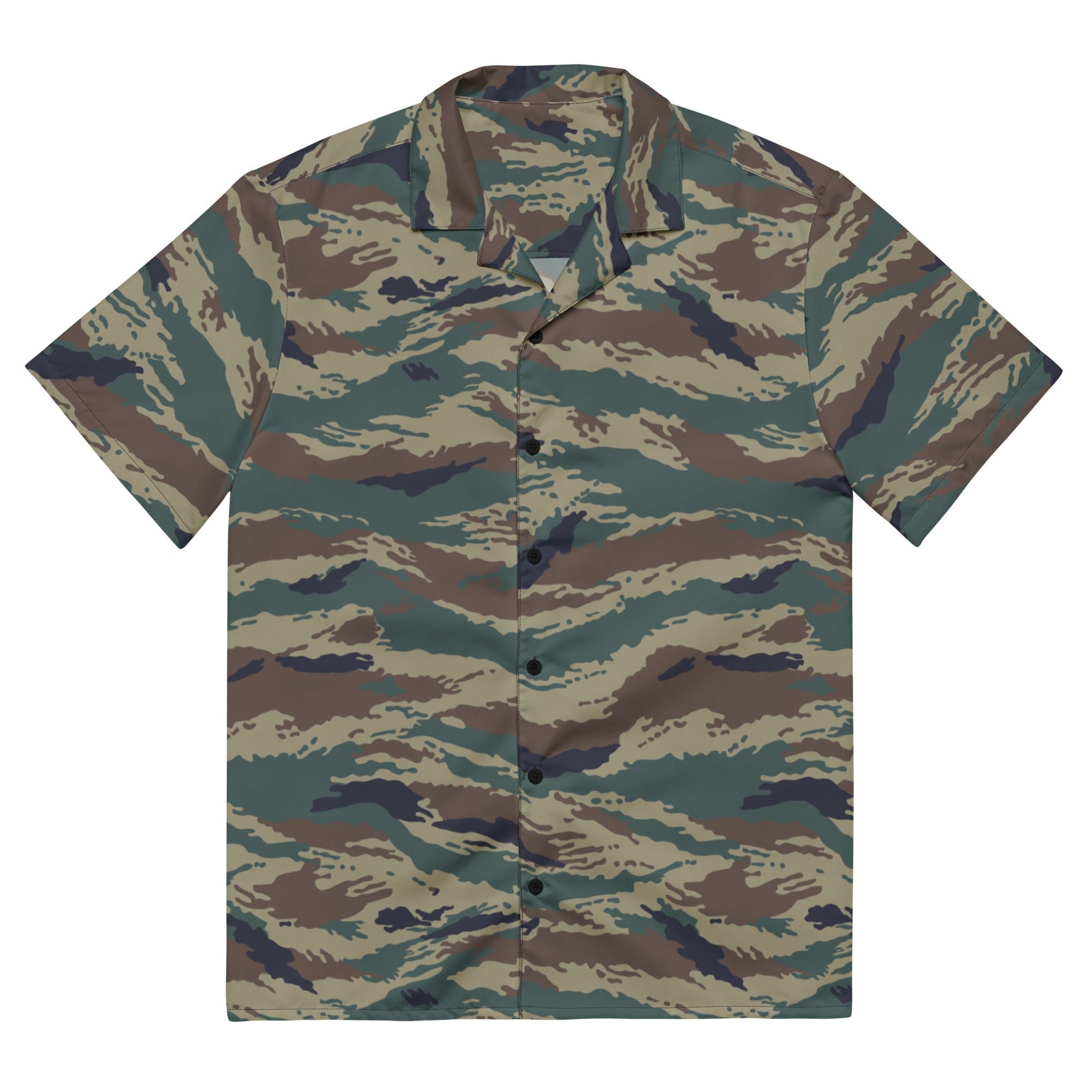 Russian Tiger Stripe Kamysh SPLAV CAMO Unisex Short-Sleeve Button Shirt - 2XS