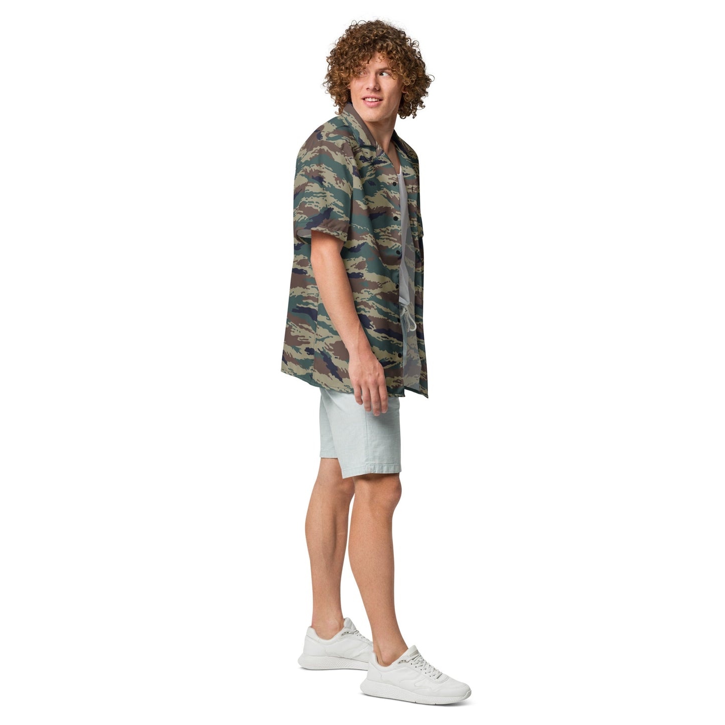 Russian Tiger Stripe Kamysh SPLAV CAMO Unisex Short-Sleeve Button Shirt