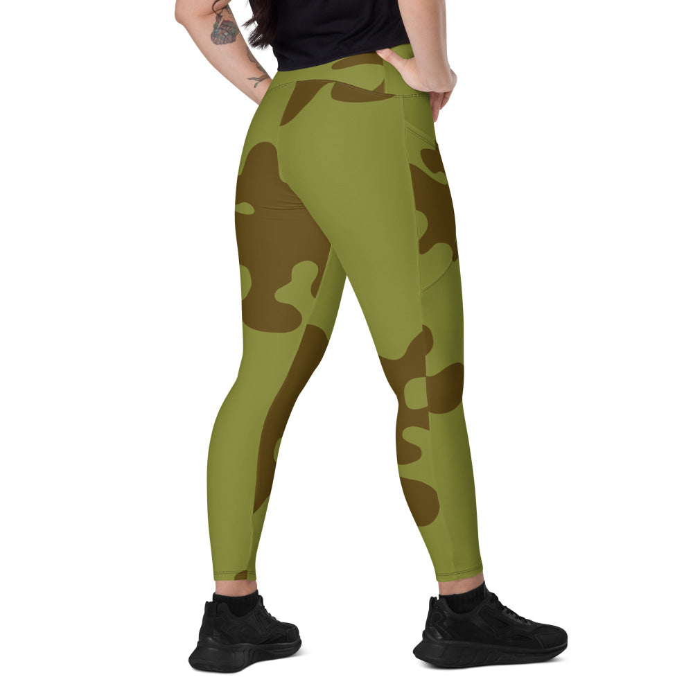 Russian WW2 Amoeba Green and Brown CAMO Leggings with pockets - 2XS - Womens With Pockets