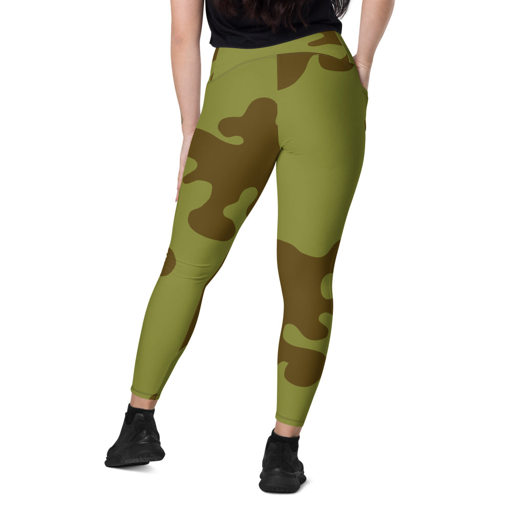 Russian WW2 Amoeba Green and Brown CAMO Leggings with pockets - Womens With Pockets