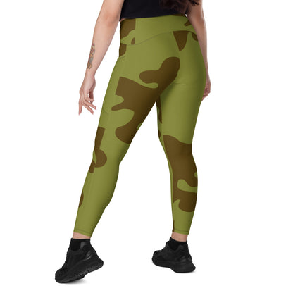 Russian WW2 Amoeba Green and Brown CAMO Leggings with pockets - Womens With Pockets