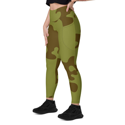 Russian WW2 Amoeba Green and Brown CAMO Leggings with pockets - Womens With Pockets