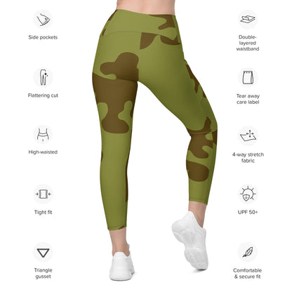 Russian WW2 Amoeba Green and Brown CAMO Leggings with pockets - Womens With Pockets