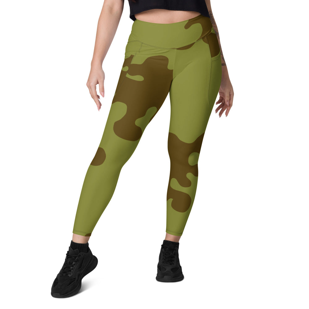 Russian WW2 Amoeba Green and Brown CAMO Leggings with pockets - Womens With Pockets