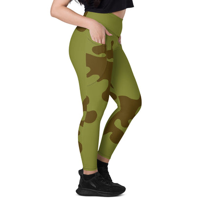 Russian WW2 Amoeba Green and Brown CAMO Leggings with pockets - Womens With Pockets