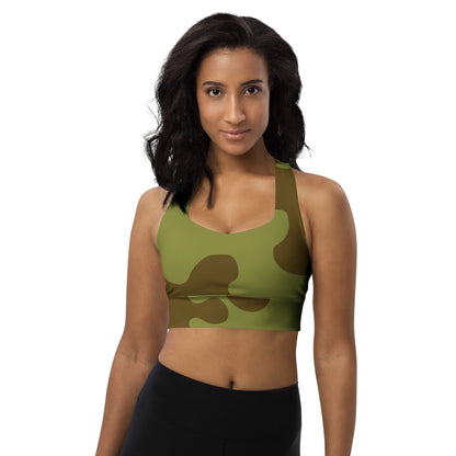 Russian WW2 Amoeba Green and Brown CAMO Longline sports bra - Womens Sports Bra