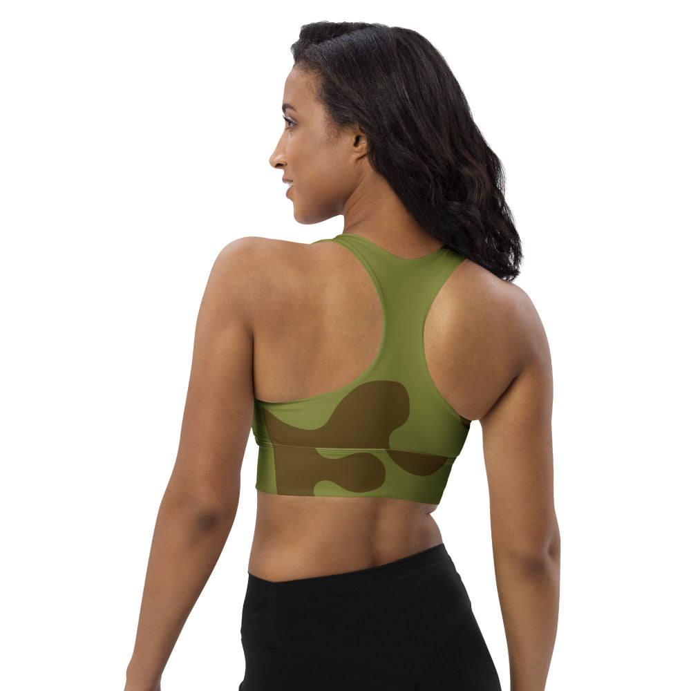 Russian WW2 Amoeba Green and Brown CAMO Longline sports bra - Womens Sports Bra