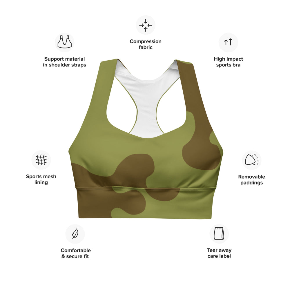 Russian WW2 Amoeba Green and Brown CAMO Longline sports bra - Womens Sports Bra