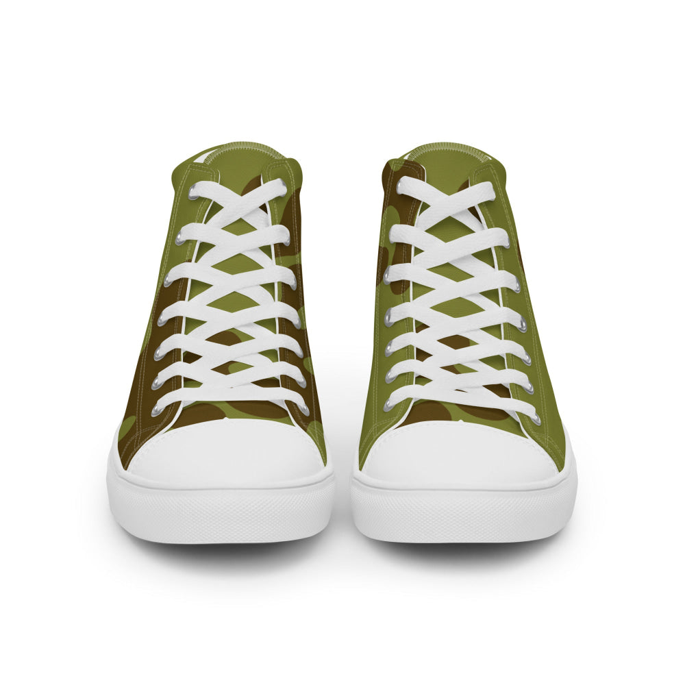 Russian WW2 Amoeba Green and Brown CAMO Men’s high top canvas shoes - Mens High Top Canvas Shoes