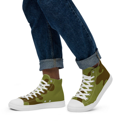 Russian WW2 Amoeba Green and Brown CAMO Men’s high top canvas shoes - Mens High Top Canvas Shoes