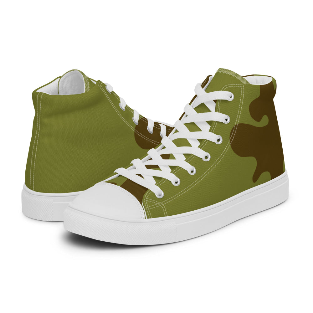 Russian WW2 Amoeba Green and Brown CAMO Men’s high top canvas shoes - Mens High Top Canvas Shoes