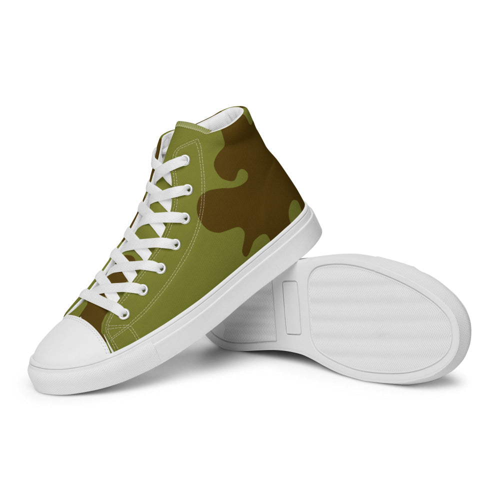 Russian WW2 Amoeba Green and Brown CAMO Men’s high top canvas shoes - Mens High Top Canvas Shoes