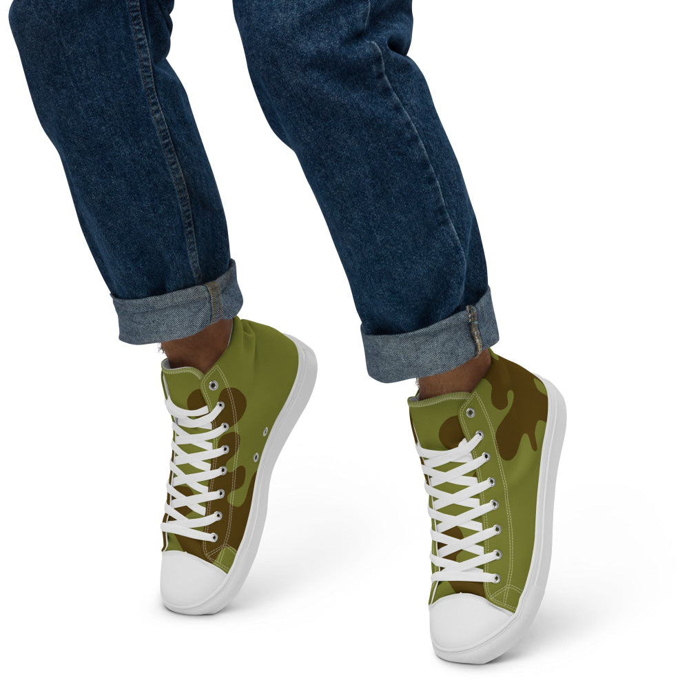 Russian WW2 Amoeba Green and Brown CAMO Men’s high top canvas shoes - Mens High Top Canvas Shoes