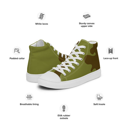 Russian WW2 Amoeba Green and Brown CAMO Men’s high top canvas shoes - Mens High Top Canvas Shoes