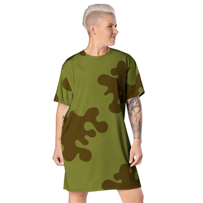 Russian WW2 Amoeba Green and Brown CAMO T-shirt dress - 2XS - Womens T-Shirt Dress