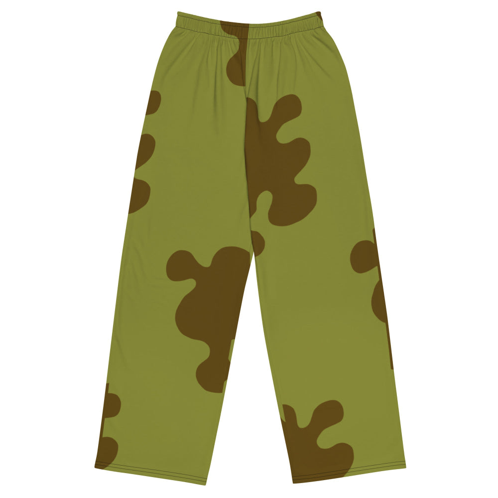 Russian WW2 Amoeba Green and Brown CAMO unisex wide-leg pants - 2XS - Unisex Wide-Leg Pants