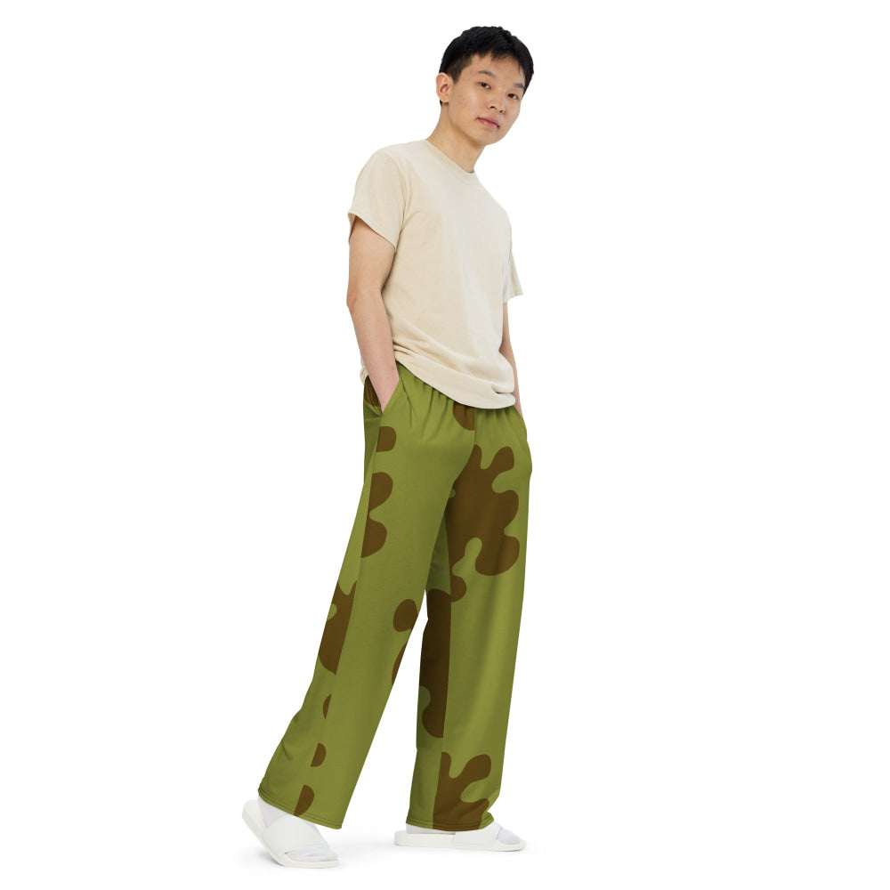 Russian WW2 Amoeba Green and Brown CAMO unisex wide-leg pants - Unisex Wide-Leg Pants